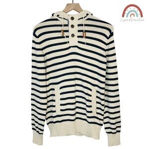 H&M LOGG Henley Nautical Stripes Sailor Cotton Knit Hoodie Pullover Sweater